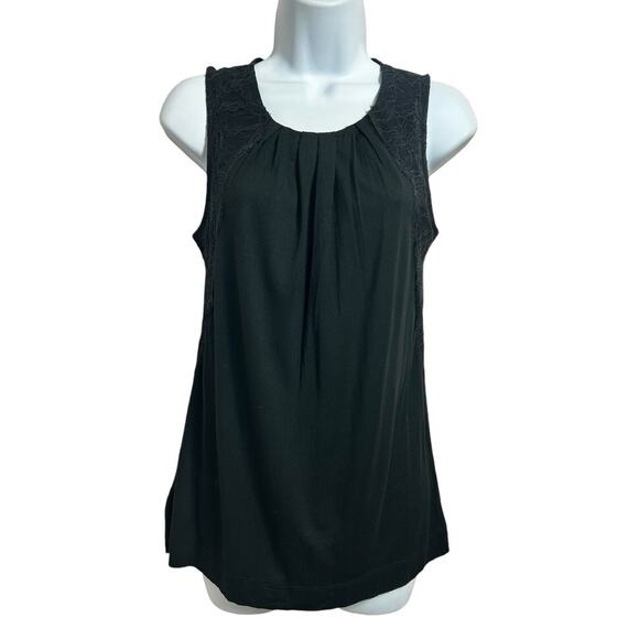 Ann Taylor LOFT Black Blouse Sleeveless Blouse Sz XS Lace Overlay Top - Picture 1 of 7